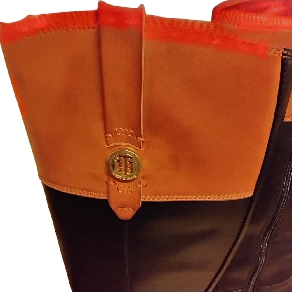 Tommy Hilfiger Women's Shano Black Brown Faux Leather Knee High Boots 9M - Picture 4 of 6